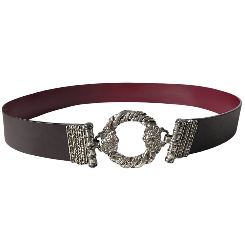 Vitanuova Statement Leather Belt Women’s 85 34 Brown Silver 1.5” W Made in Italy